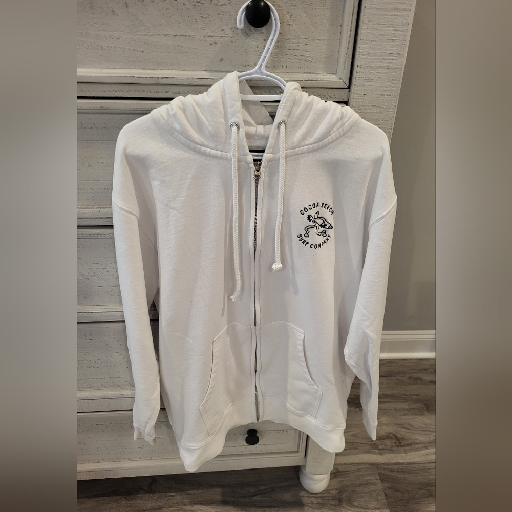 White Zip-Up Hoodie with Graphic